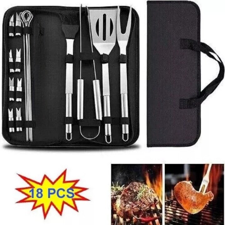 Stainless Steel BBQ Grill Tool Set Outdoor Utensil Cooking Cutlery Kit with Case