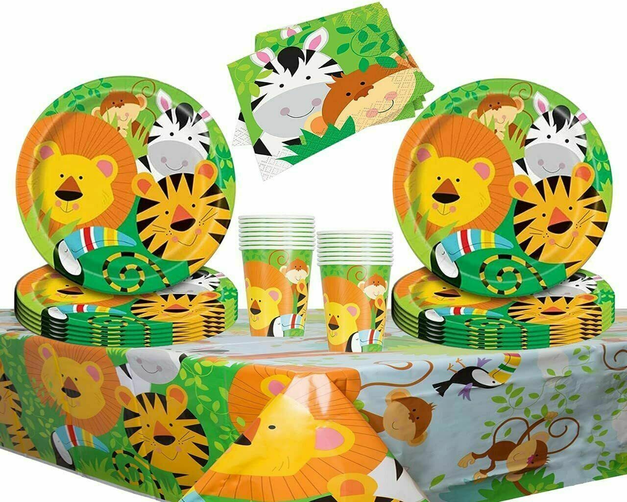 The Jungle Birthday Party Safari Animals 66 PCS Set Tableware Decoration Kit UK