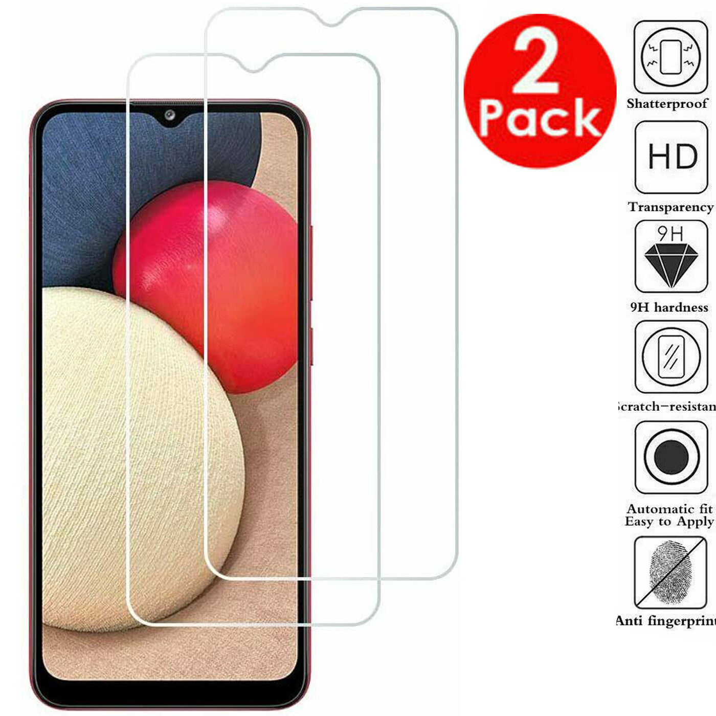 Pack Of 2 Tempered Glass For Samsung Galaxy A02S Gorilla Screen Protector - UK