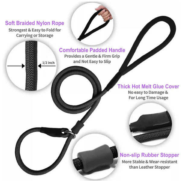 Puppy Dog Training Slip Rope Dog Lead Strong Nylon Training Walking Leash 6-10mm