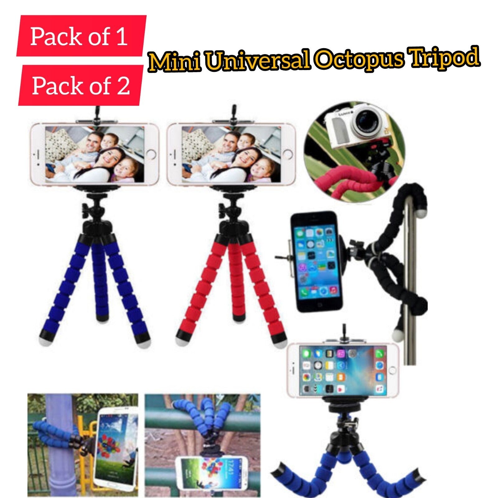 1x 2x Universal Tripod Mini Mobile Phone Grip Holder Mount For Camera iPhone
