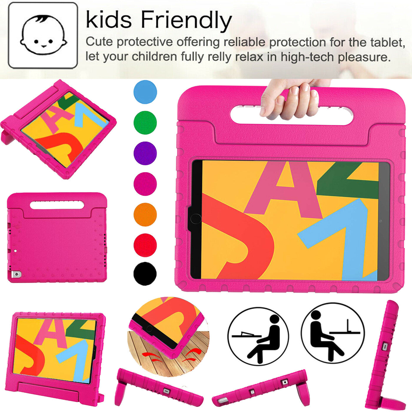 For iPad 2019 7th Gen 10.2 inch Handle Case EVA Foam Kids Shockproof Stand Cover