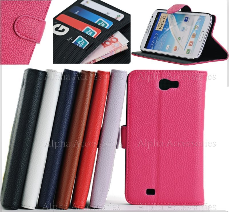 Case For Galaxy Note II N7100 Leather Wallet Folding Stand Card Pocket Cover UK