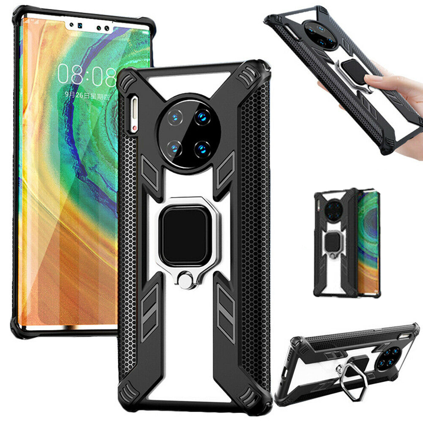 Magnetic Ring Case for Huawei Mate 30 Armor Soft Stand Bumper Black Cover UK