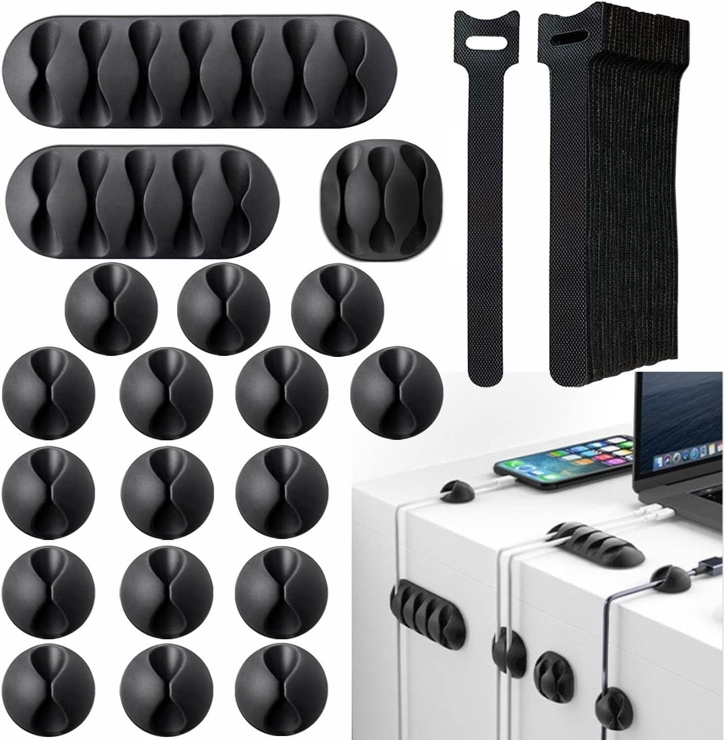 Cable Wire Cord Lead Drop Clips USB Charger Holder Tidy Desk Organizer Holder