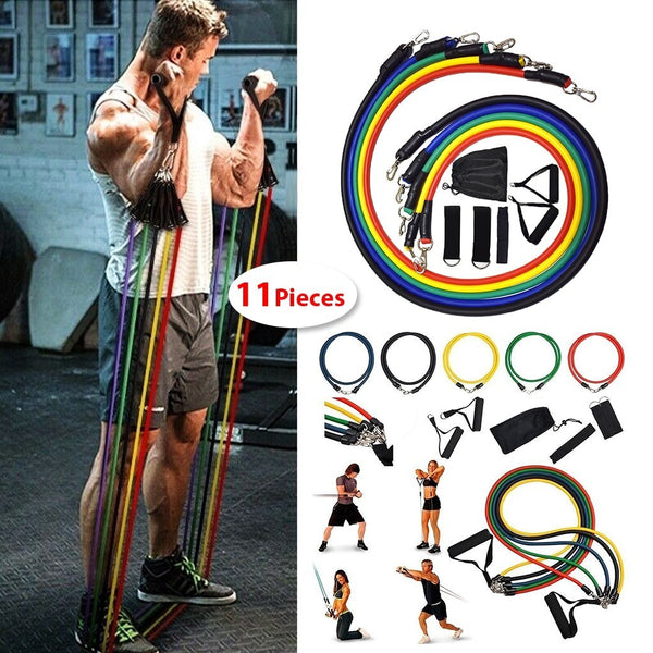 10x Resistance Bands (11 PCS) For Gym Workout Fitness Clearance JOBLOT Wholesale