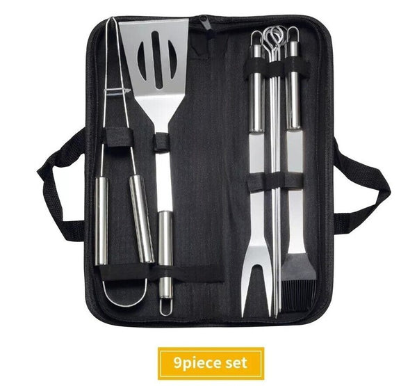 9X Stainless Steel BBQ Grill Tool Set Outdoor Utensil Cooking Cutlery Kit Case
