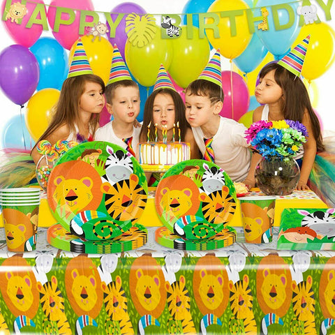 The Jungle Birthday Party Safari Animals 66 PCS Set Tableware Decoration Kit UK