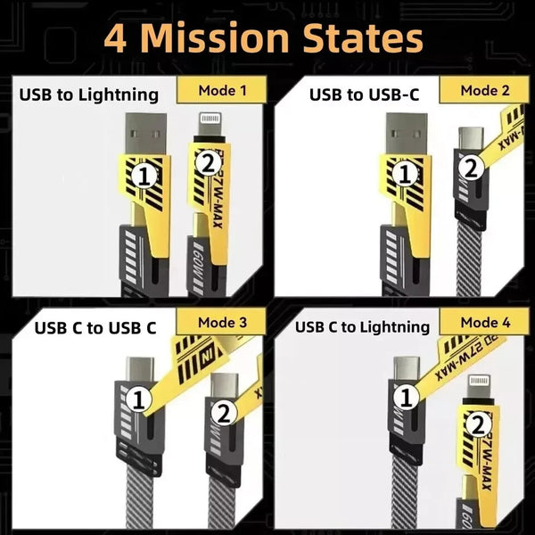 4 in 1 Multi USB PD Charger Charging Cable Cord For iPhone USB C Samsung Android