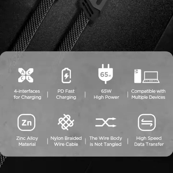4 in 1 Multi USB PD Charger Charging Cable Cord For iPhone USB C Samsung Android