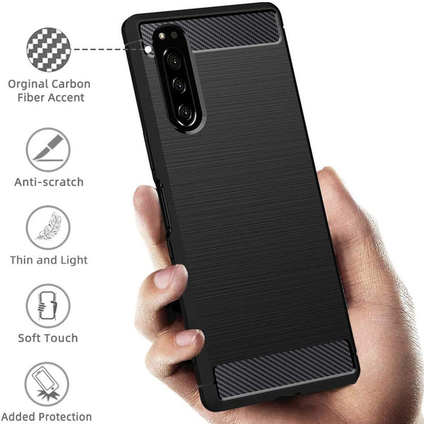 For Sony Xperia 1 II 5 II 10 II Case Shockproof  Armour Soft TPU Carbon Cover UK