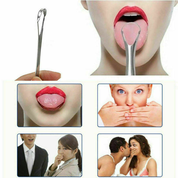 Pack of 2 Stainless Steel Tongue Cleaner Scraper Dental Care for Oral Mouth Hygiene