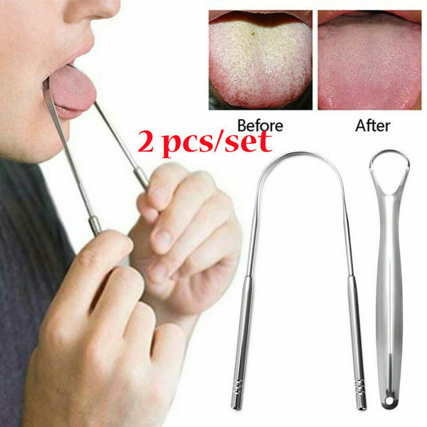 Pack of 2 Stainless Steel Tongue Cleaner Scraper Dental Care for Oral Mouth Hygiene