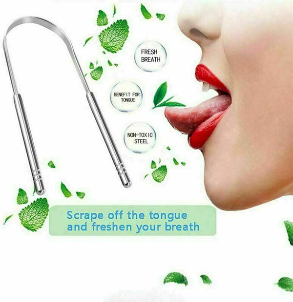Pack of 2 Stainless Steel Tongue Cleaner Scraper Dental Care for Oral Mouth Hygiene