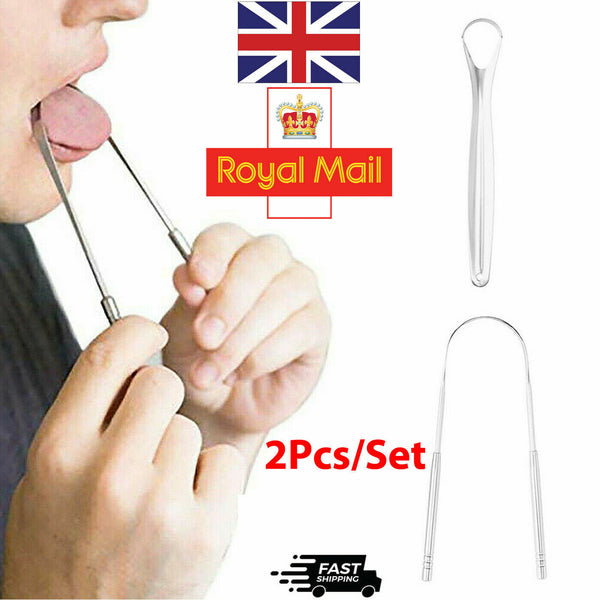 Pack of 2 Stainless Steel Tongue Cleaner Scraper Dental Care for Oral Mouth Hygiene