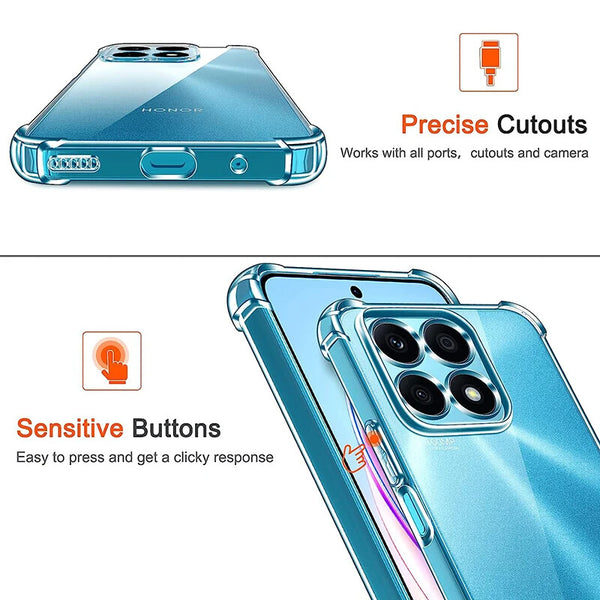 For Honor X7B X8A Silicon Shockproof Clear Bumper Thick Case Slim Back Gel Cover