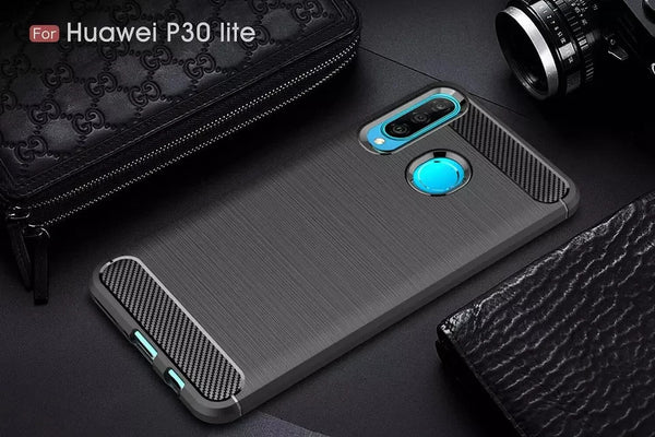 For Huawei P30 lite Case Carbon Fibre Gel Cover Ultra Slim Silicon Shockproof